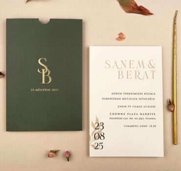 Invitatie de nunta eleganta cu frunze 12260