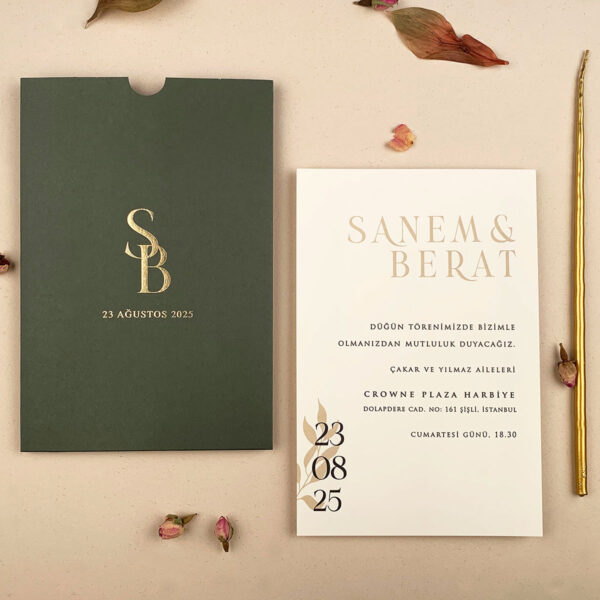 Invitatie de nunta eleganta cu frunze 12260