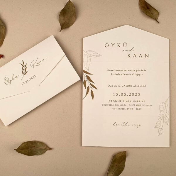 Invitatie de nunta eleganta cu frunze 12281