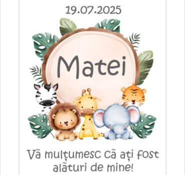Eticheta botez baiat cu animalute model 02