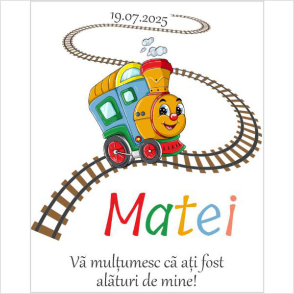 Eticheta botez baiat cu trenulet model 05