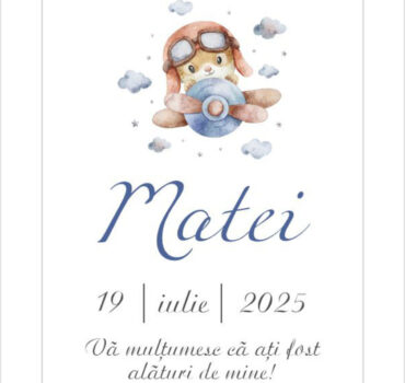 Eticheta botez baiat cu aviator model 07