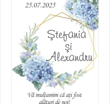 Eticheta florala cu hortensie pe albastru model 32