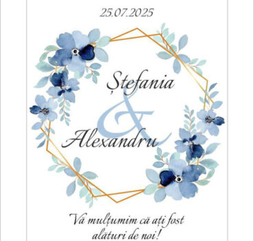 Eticheta florala pe albastru cu chenare model 33