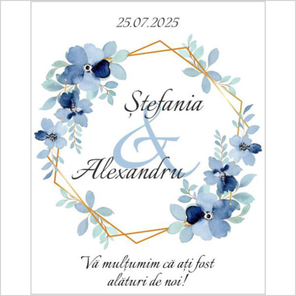 Eticheta florala pe albastru cu chenare model 33
