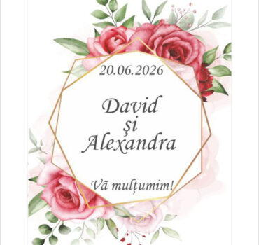 Eticheta florala geometrica cu trandafiri rosii model 27