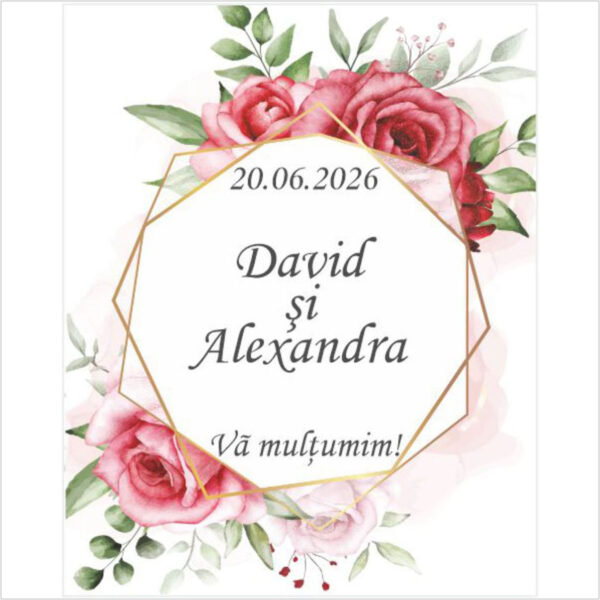 Eticheta florala geometrica cu trandafiri rosii model 27