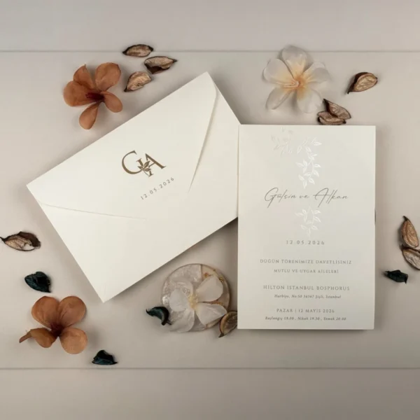 Invitatie de nunta eleganta cu frunze 13335
