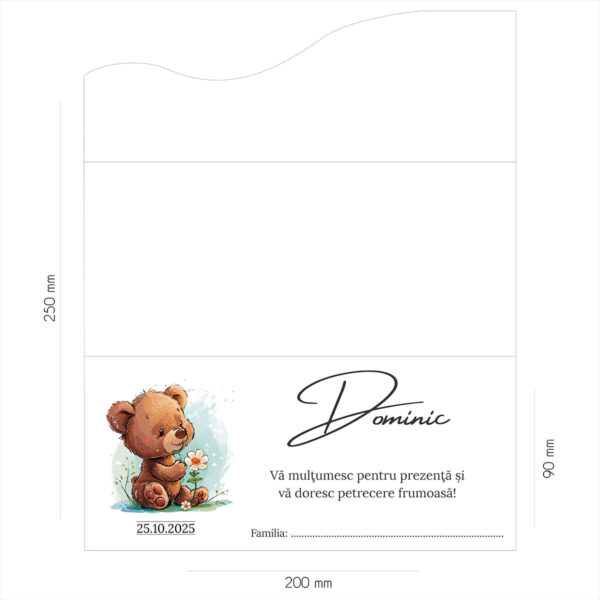 Plic de bani botez cu ursulet 01 - imagine 2