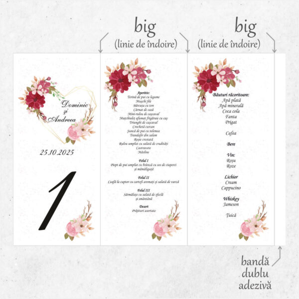 Meniu triunghi floral cu inima model 01 - imagine 2
