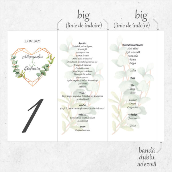 Meniu triunghi floral cu inima model 02 - imagine 2