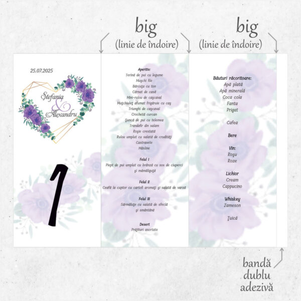 Meniu triunghi floral cu inima model 03 - imagine 2