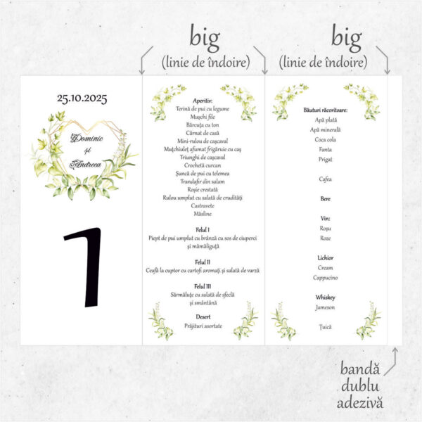 Meniu triunghi floral cu inima model 04 - imagine 2