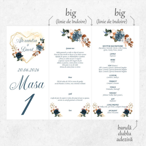 Meniu triunghi floral cu inima model 05 - imagine 2