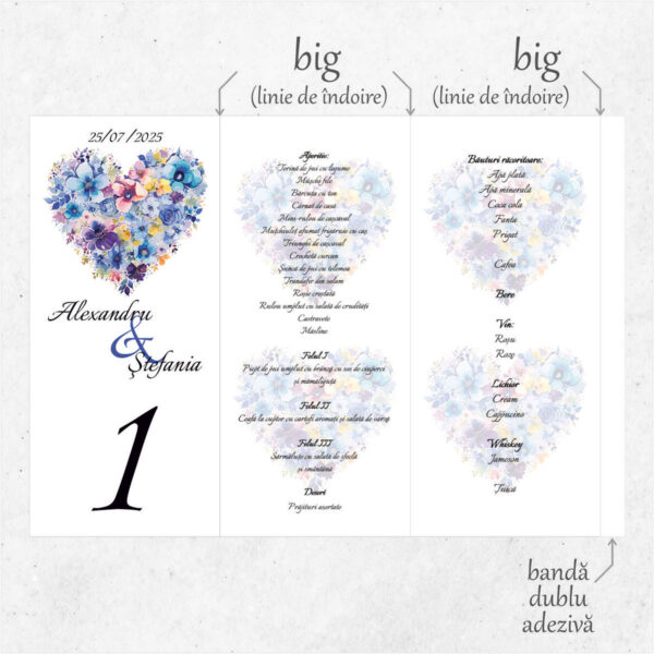 Meniu triunghi floral cu inima model 06 - imagine 2