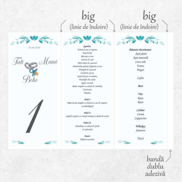 Meniu triunghi nunta si botez model 61 - imagine 2