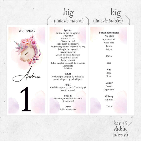 Meniu triunghi botez cu unicorn model 11 - imagine 2