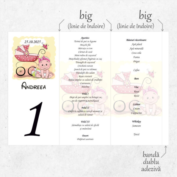 Meniu triunghi botez cu fetita model 12 - imagine 2