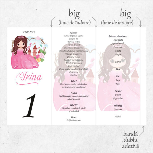 Meniu triunghi botez cu printesa model 18 - imagine 2