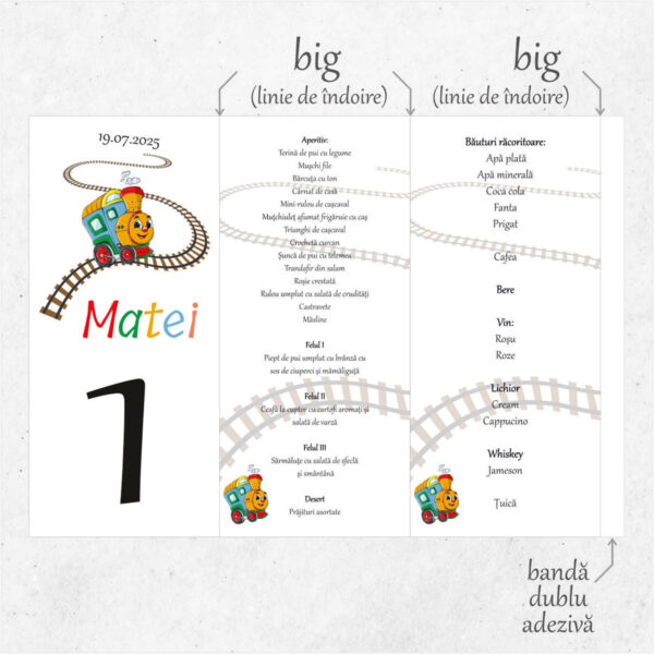 Meniu triunghi botez cu trenulet model 05 - imagine 2