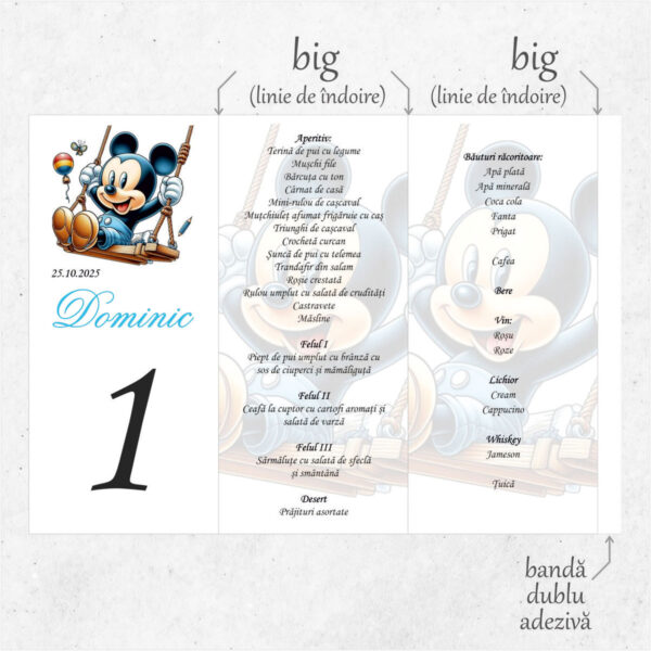Meniu triunghi botez cu soricel fericit model 08 - imagine 2