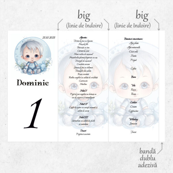 Meniu triunghi botez cu baietel model 09 - imagine 2