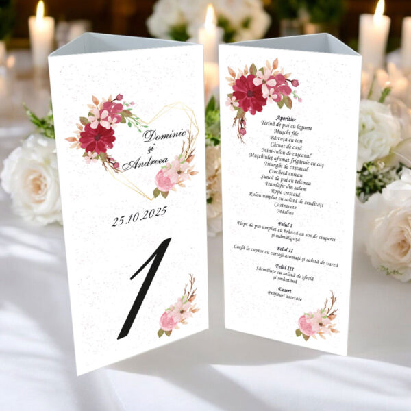 Meniu triunghi floral cu inima model 01