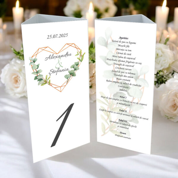 Meniu triunghi floral cu inima model 02