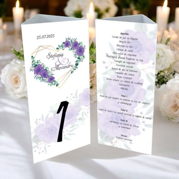 Meniu triunghi floral cu inima model 03