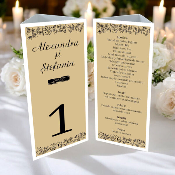 Meniu triunghi cu tematica rustica model 46