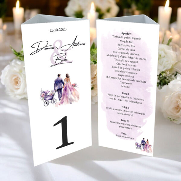 Meniu triunghi nunta si botez model 53