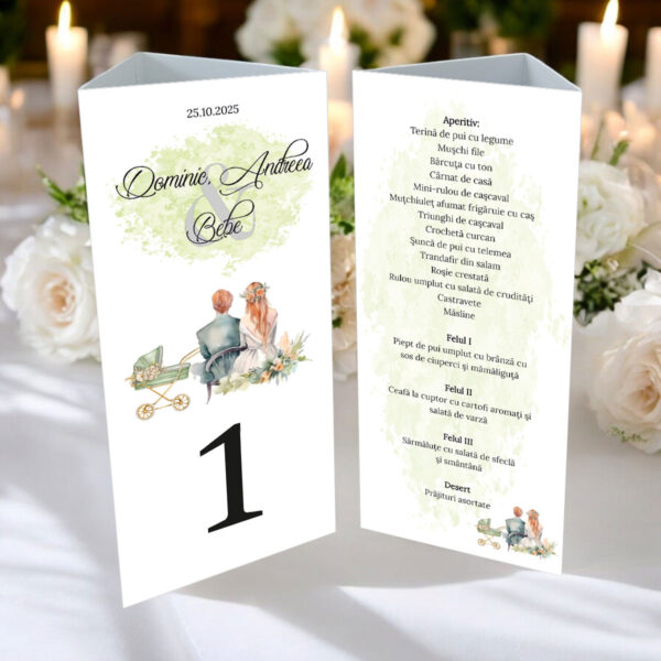 Meniu triunghi nunta si botez model 54