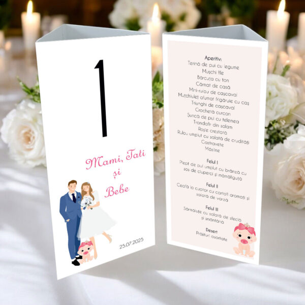 Meniu triunghi nunta si botez model 57