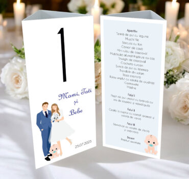 Meniu triunghi nunta si botez model 58