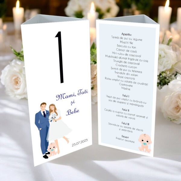 Meniu triunghi nunta si botez model 58