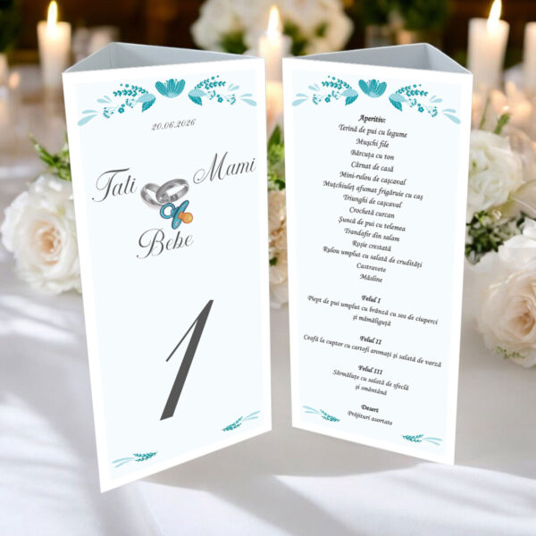 Meniu triunghi nunta si botez model 61