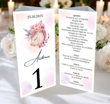 Meniu triunghi botez cu unicorn model 11