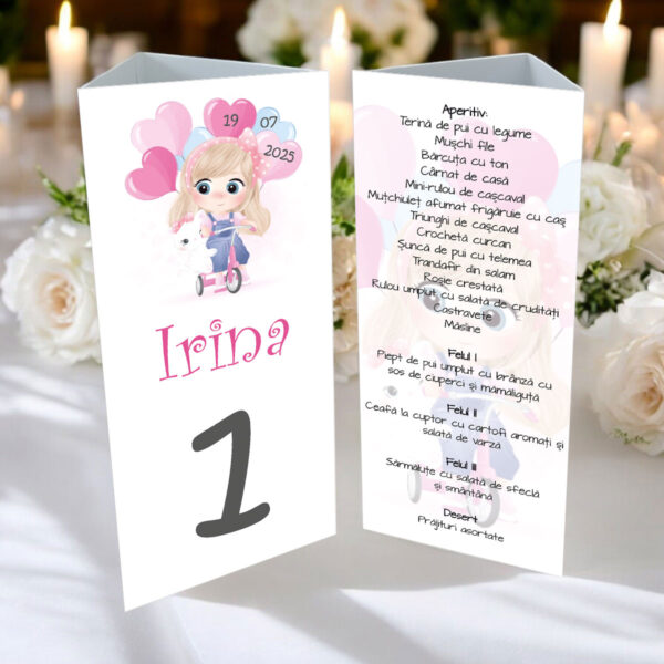 Meniu triunghi botez cu fetita model 15