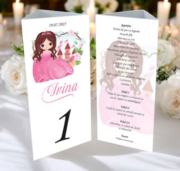 Meniu triunghi botez cu printesa model 18