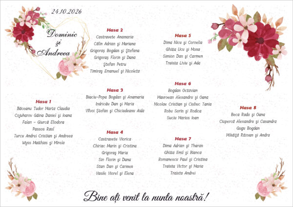 Lista de invitati florala cu inima model 01 - imagine 2