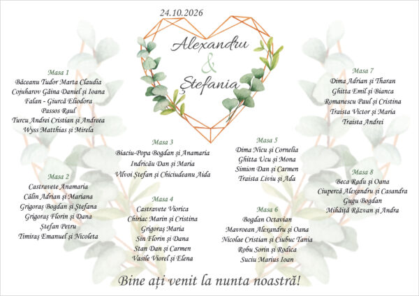 Lista de invitati florala cu inima model 02 - imagine 2