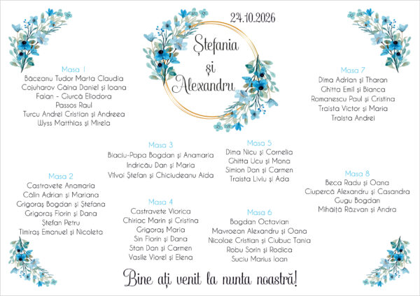 Lista de invitati florala pe albastru model 29 - imagine 2