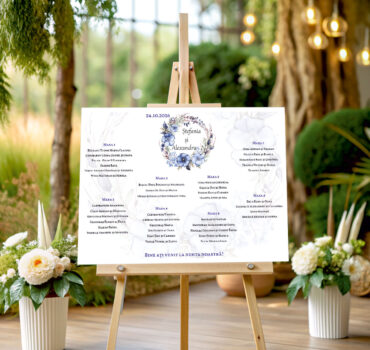 Lista de invitati florala pe albastru model 31