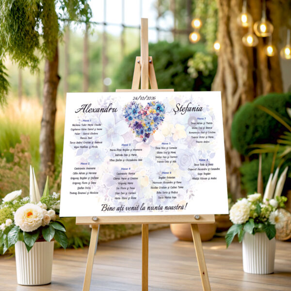 Lista de invitati florala cu inima model 06