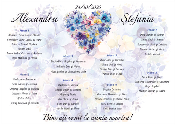 Lista de invitati florala cu inima model 06 - imagine 2