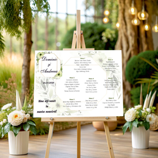 Lista de invitati florala cu frunze model 08