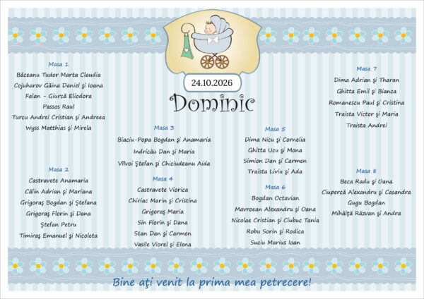 Listă de invitați botez personalizată, cu bebeluș în cărucior – Model 10 - imagine 2