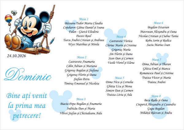 Listă de invitați botez personalizată, cu Miki soricelul pe leagăn – Model 08 - imagine 2
