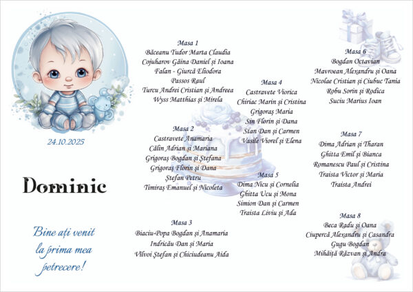 Listă de invitați botez personalizată, cu bebeluș drăguț – Model 09 - imagine 2
