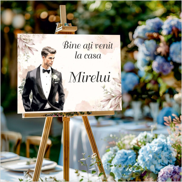 Panou de întâmpinare nuntă personalizat, Casa Mirelui, cu decor pastel – Model 08 - imagine 2